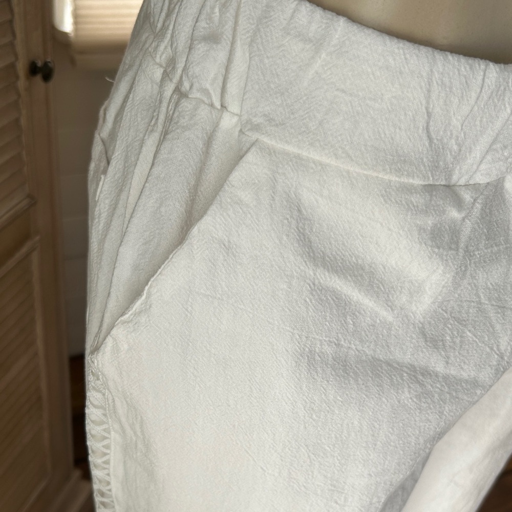 White linen & cotton white Beach Ankle-Length Women's Pants size XL New W Tag - Picture 2 of 16